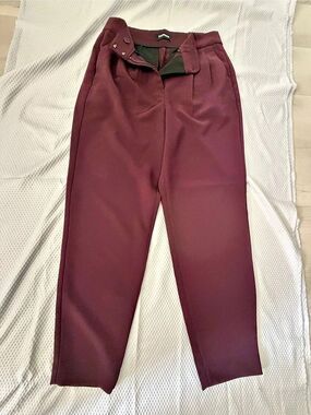 Express Editor High Waisted Straight Ankle Pant Women's Trousers Burgundy Size4R